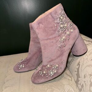 Zara Pink Pearl & Crystal Embellished Ankle Boots